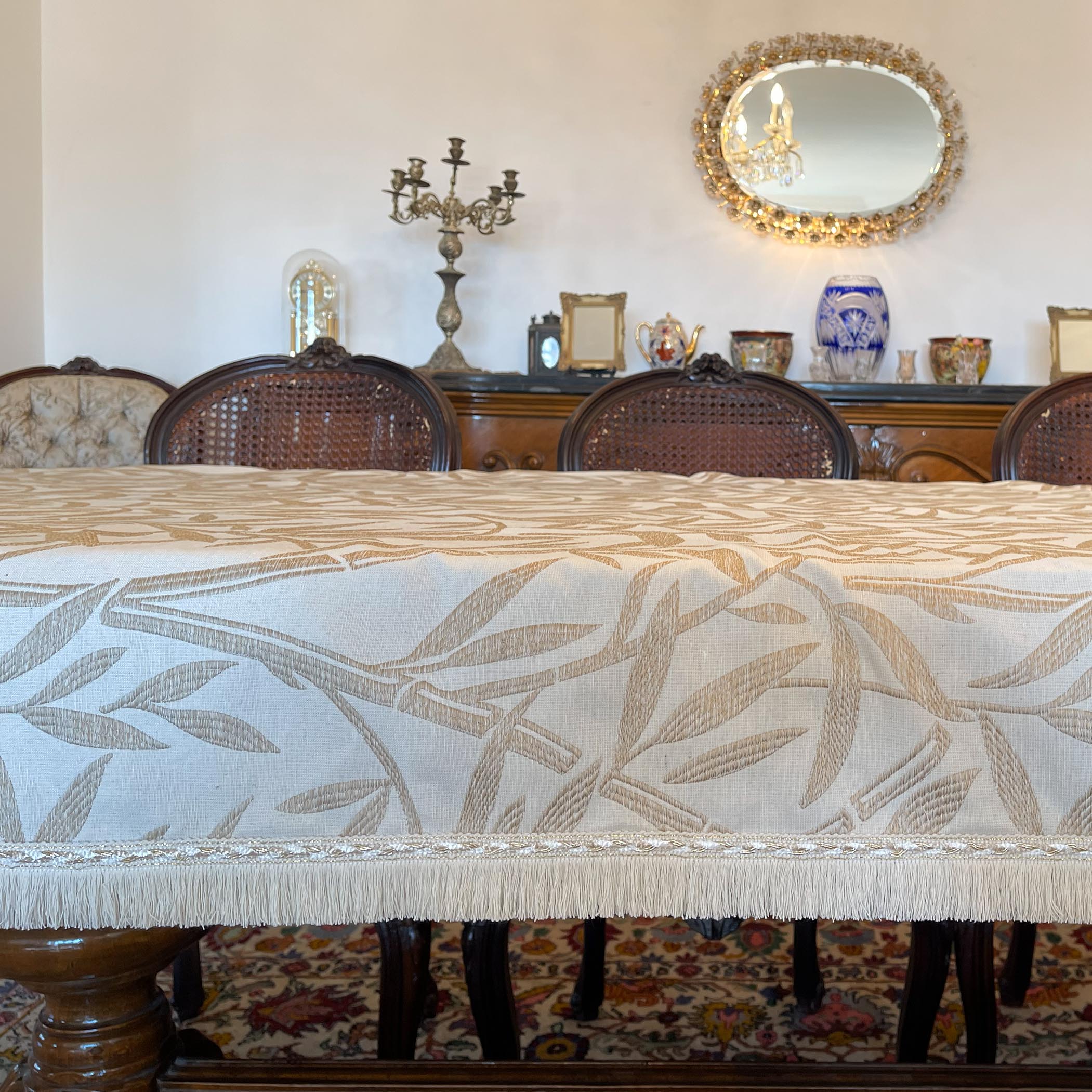 Linen Gold Leaves Tablecloth
