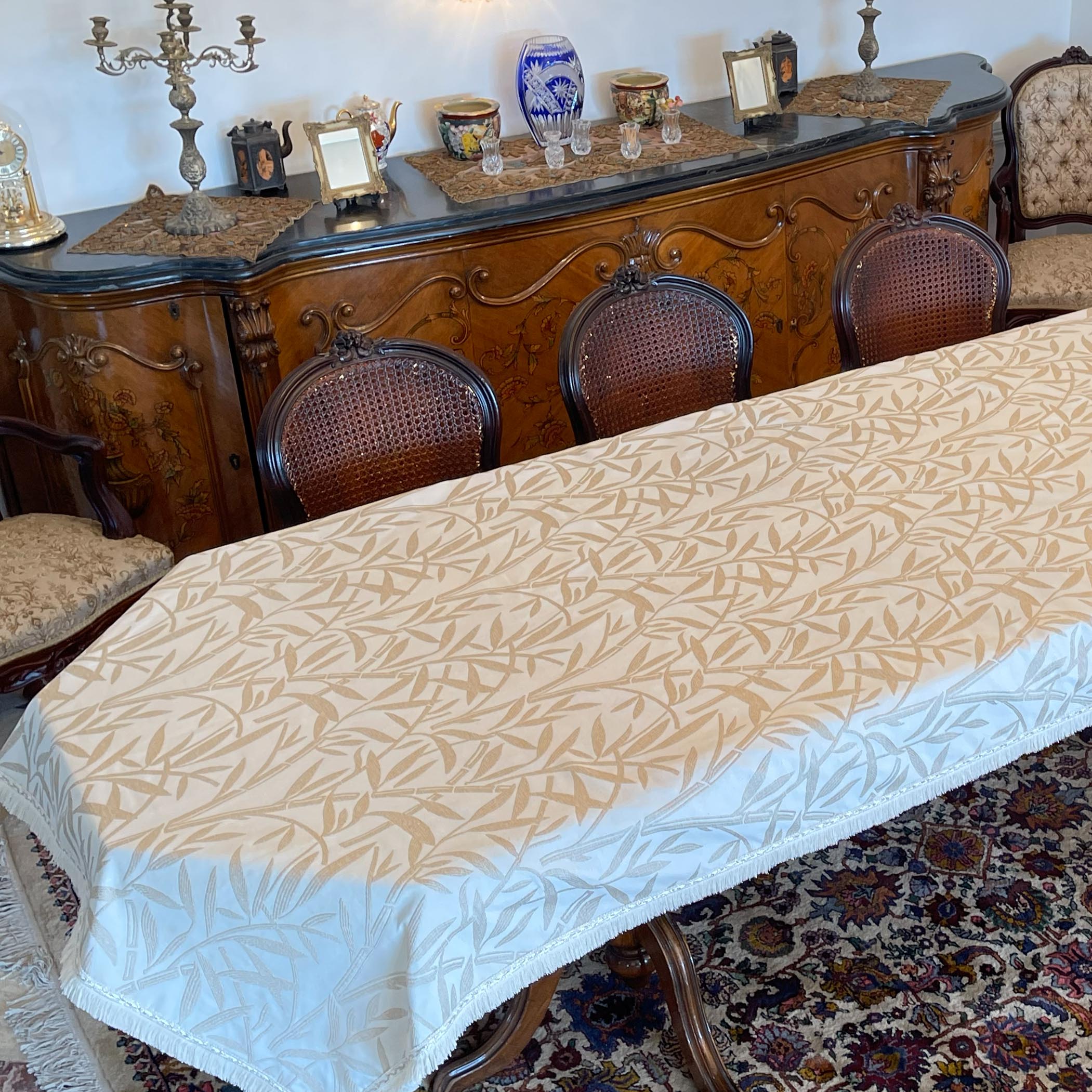 Linen Gold Leaves Tablecloth