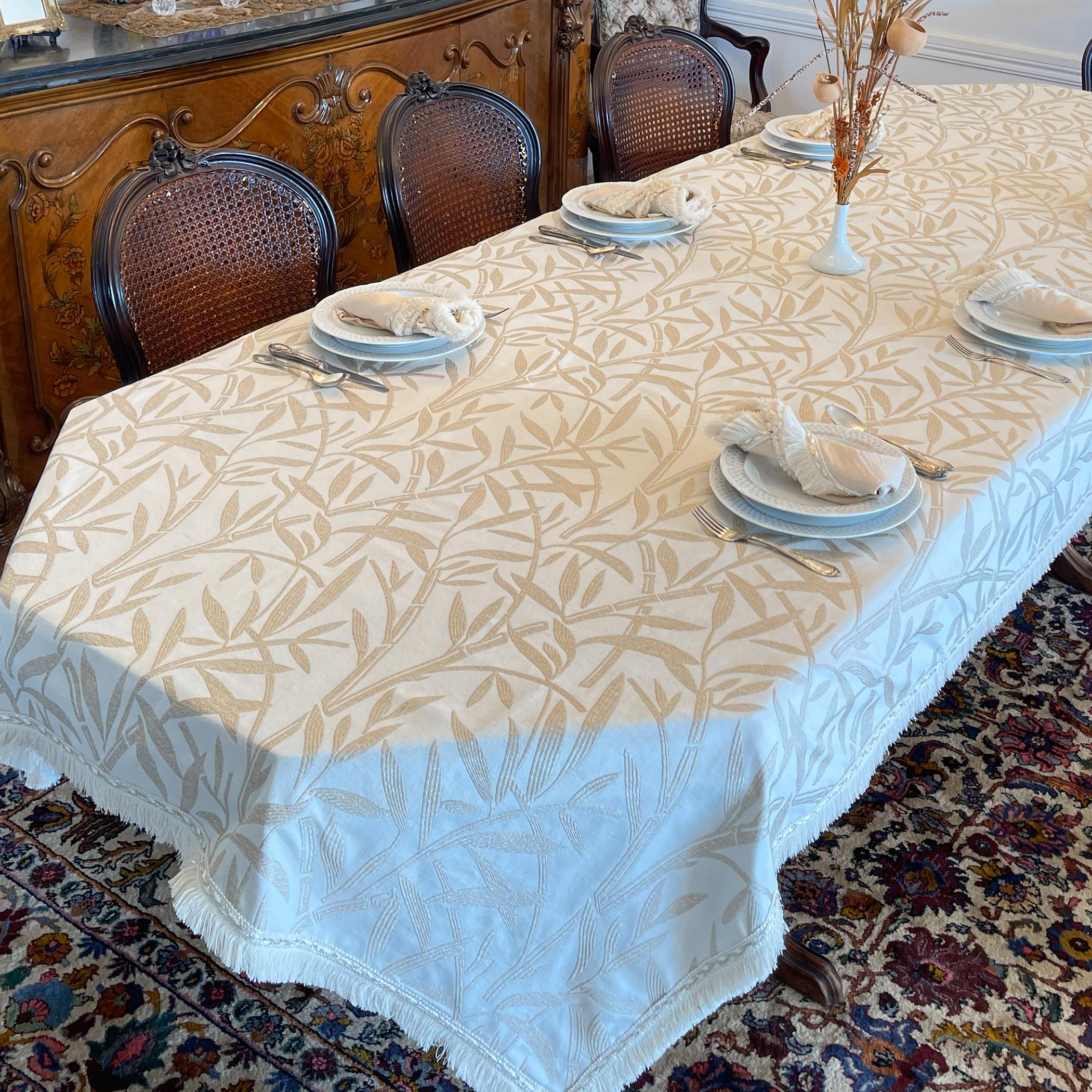 Linen Gold Leaves Tablecloth