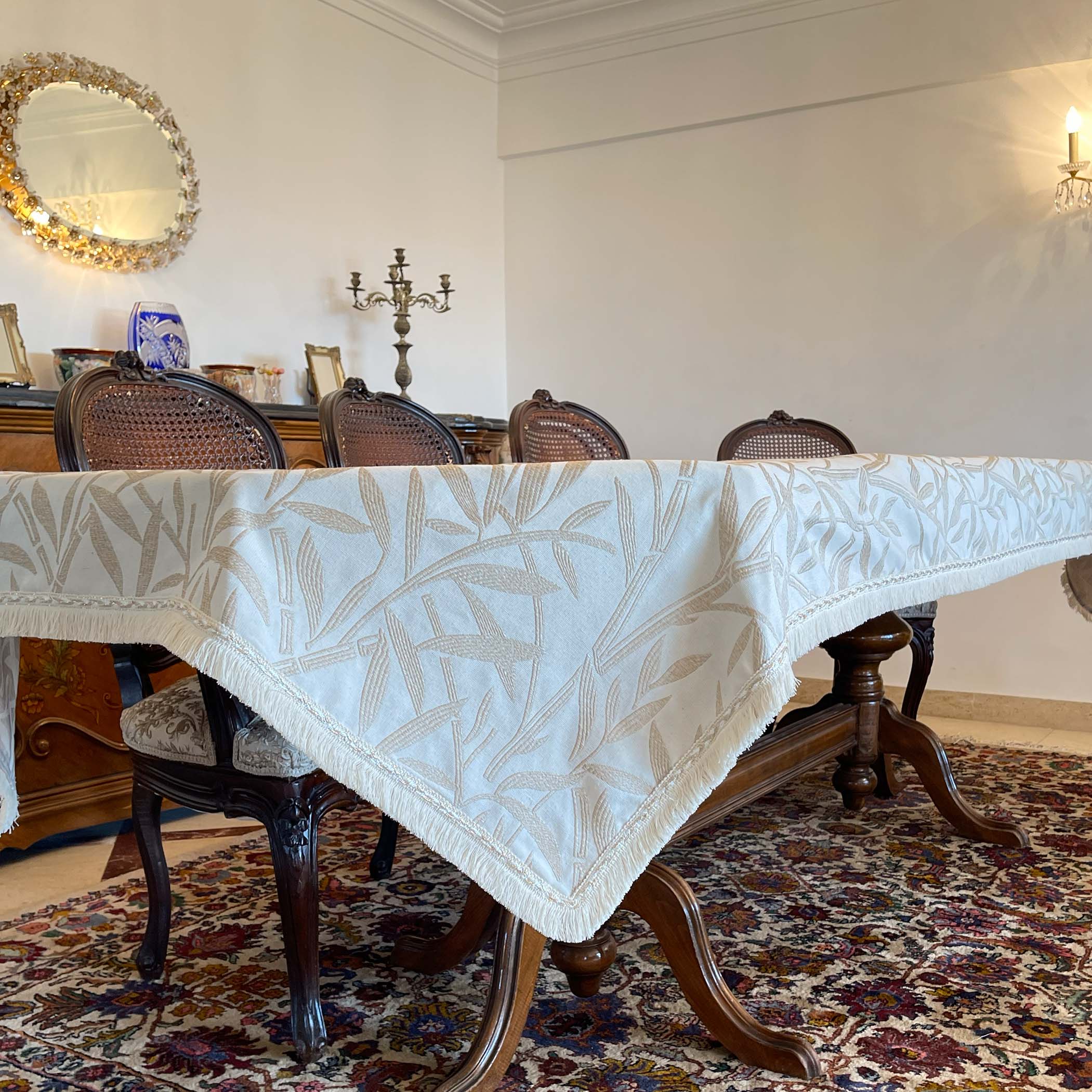 Linen Gold Leaves Tablecloth