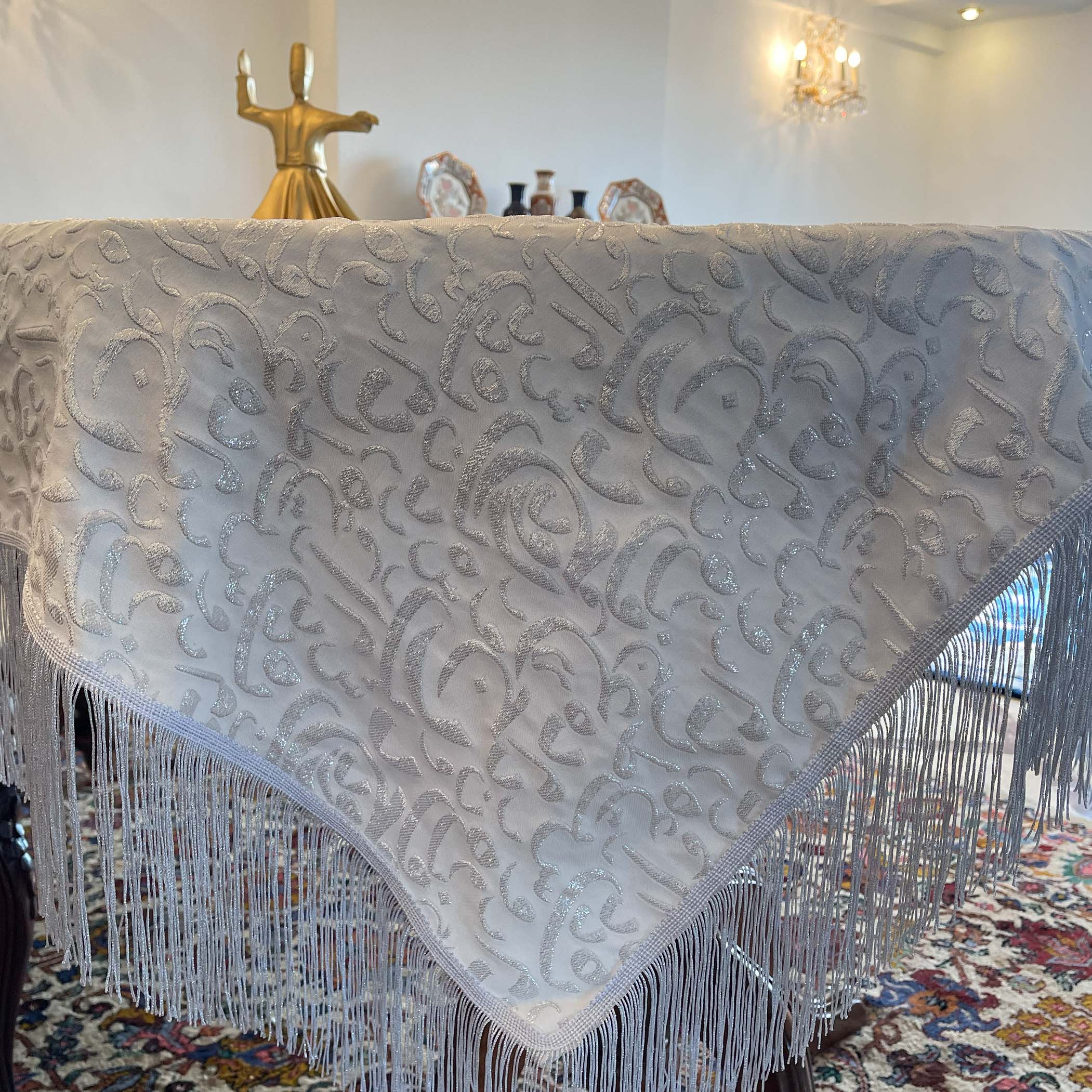 Silver Calligraphy Tablecloth